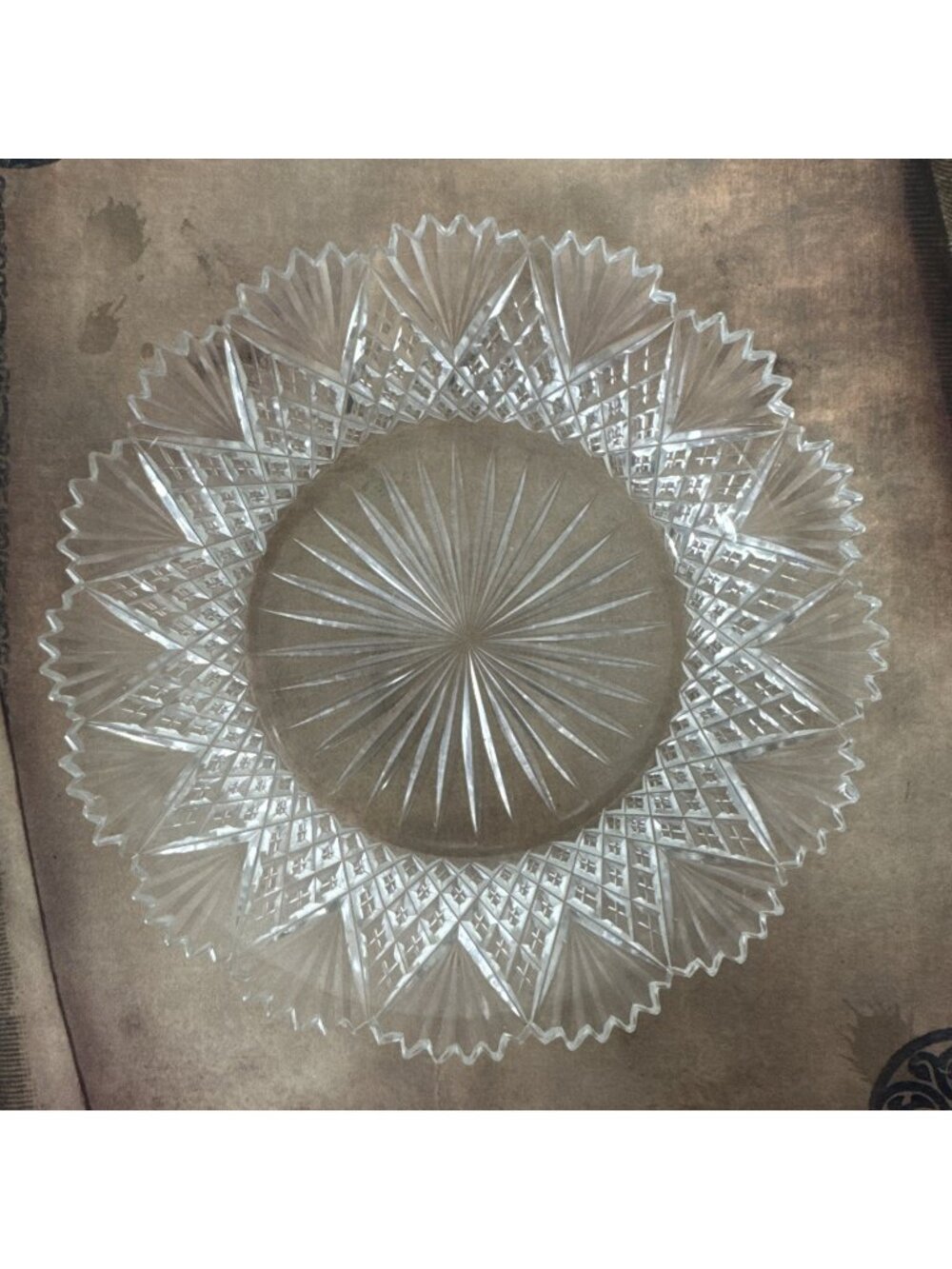 Antique ABP Hawkes Strawberry Diamond & Fan 7 inch Crystal Salad Plate - (HWP02)